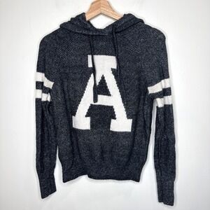 Y2K Abercrombie Fitch Varsity Hoodie Sweater Women's S Gray Knit Pullover Preppy